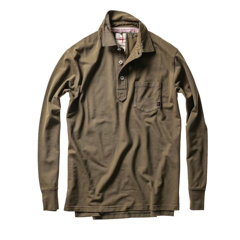 Relwen Pique Long Sleeve Polo in Olive Drab Green. Size Large
